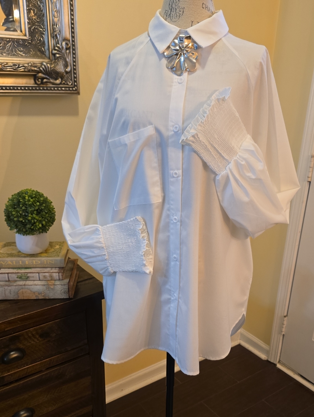 NWT Women's Button-Down Shirt with Smocked Cuffs